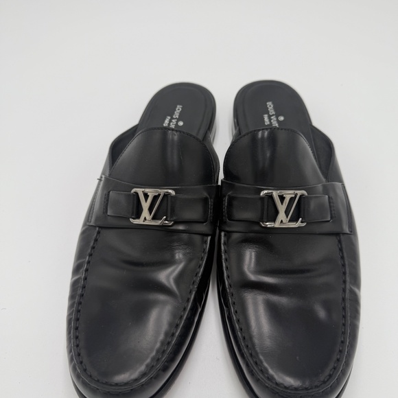 Louis Vuitton Black Leather Slip-On Loafers with LV Hardware - Picture 2 of 4